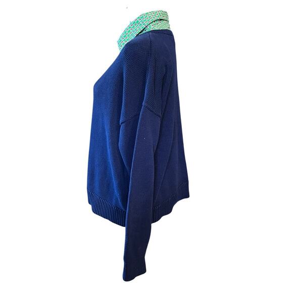 Lauren Ralph Lauren Black Label Layered V Neck Sweater.  Navy/Green Size Large - Picture 2 of 7